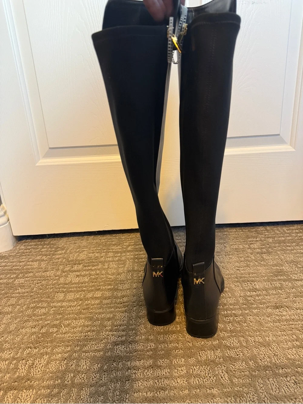 Michael Kors Lex Stretch Leather Knee High Boots Black Size 6M NWT